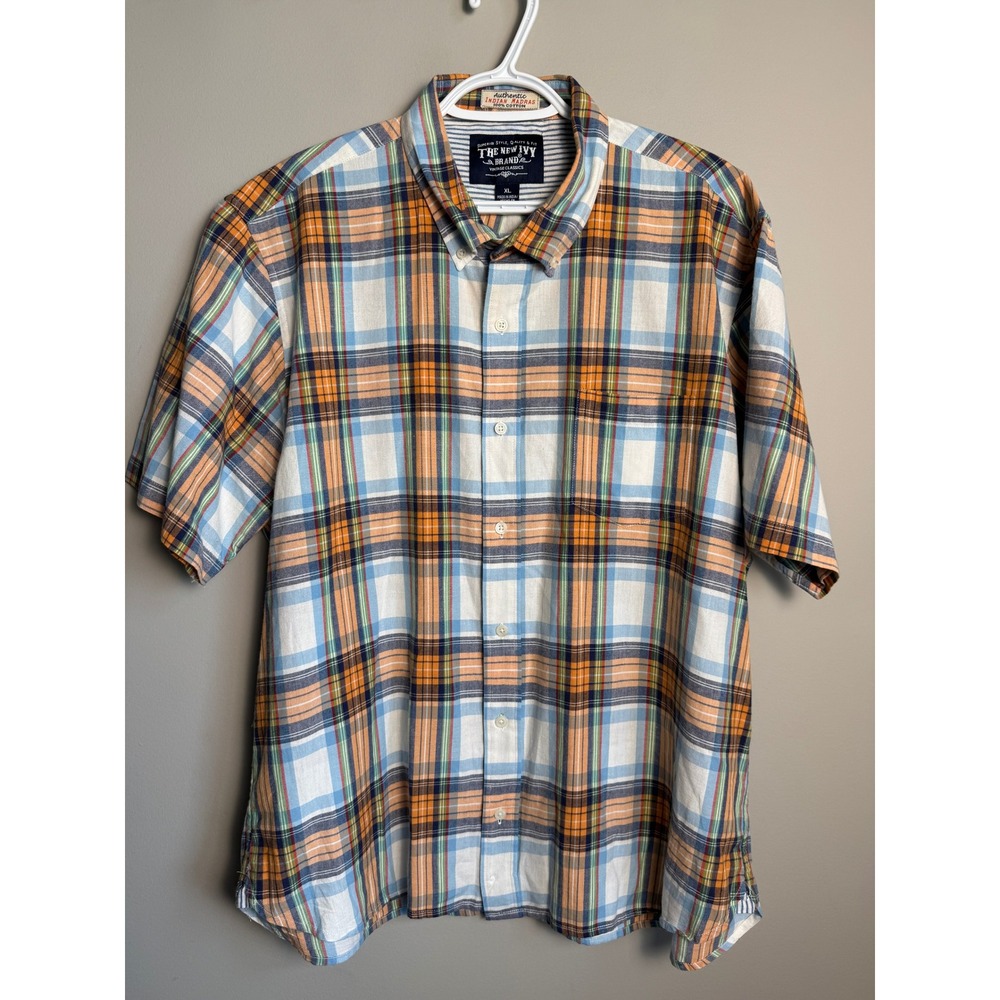 The New Ivy Brand Indian Madras Plaid Short Sleeve Button Down Shirt XL Preppy